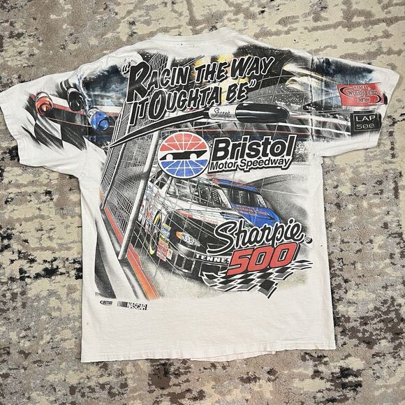 Vintage Y2K 90s NASCAR Shirt Mens L/XL Sharpie 500 Bristol Motor Speedway AOP - Picture 4 of 14